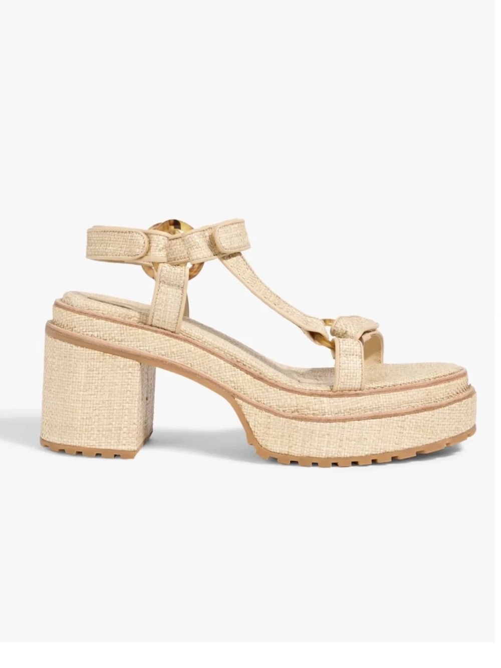 cult gaia Beige Raffia Platform Sandals
